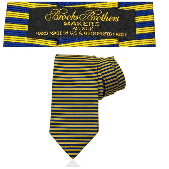 BROOKS BROTHERS‎ 100% Imported Silk Striped Tie Blue Yellow 57" Made In USA - Picture 1 of 6
